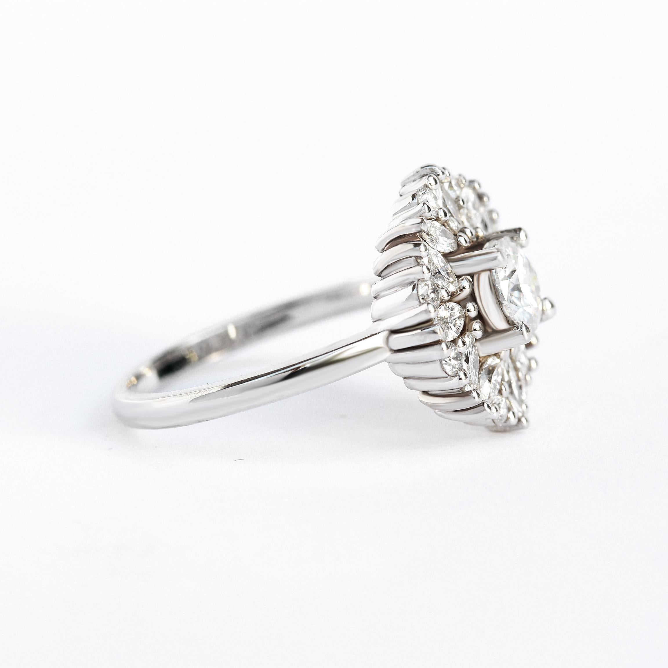 Round Diamond Cluster Delicate Art Deco Unique Engagement Ring - 
