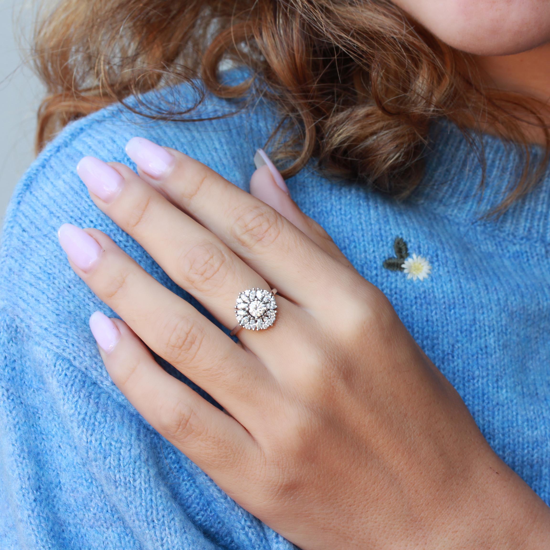 Women's Round Diamond Cluster Delicate Art Deco Unique Engagement Ring - 