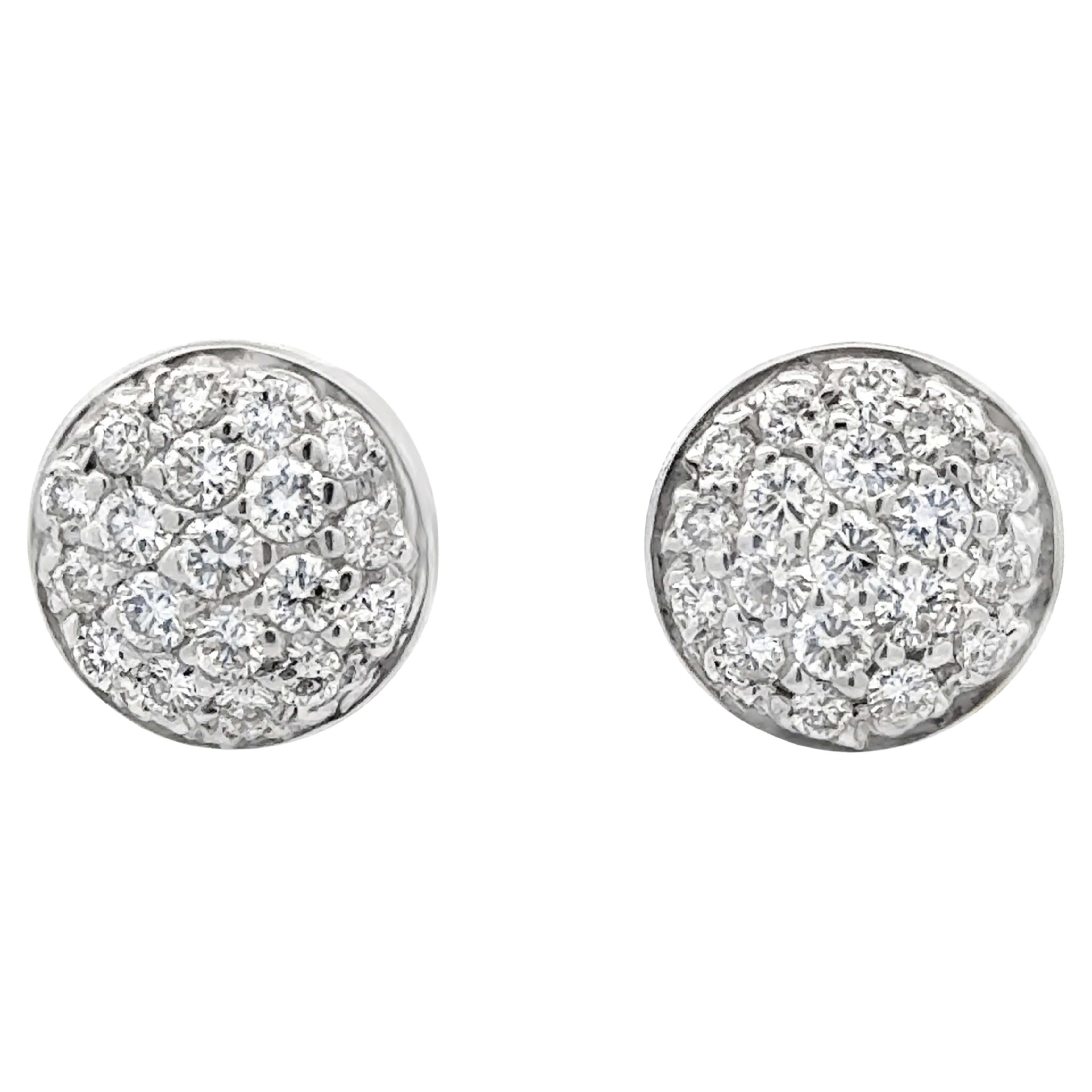 Round Diamond Cluster Diamond Stud Earrings 14k White Gold