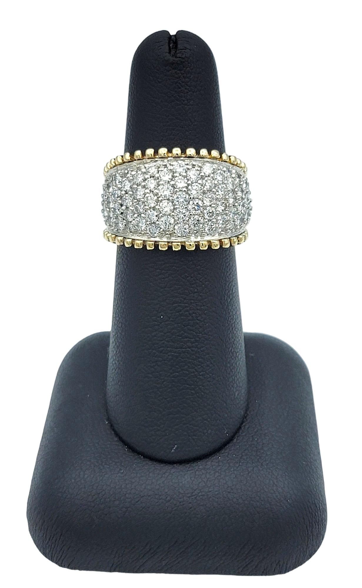 Round Diamond Cluster Dome Band Ring Set in 14 Karat White and Yellow Gold For Sale 4