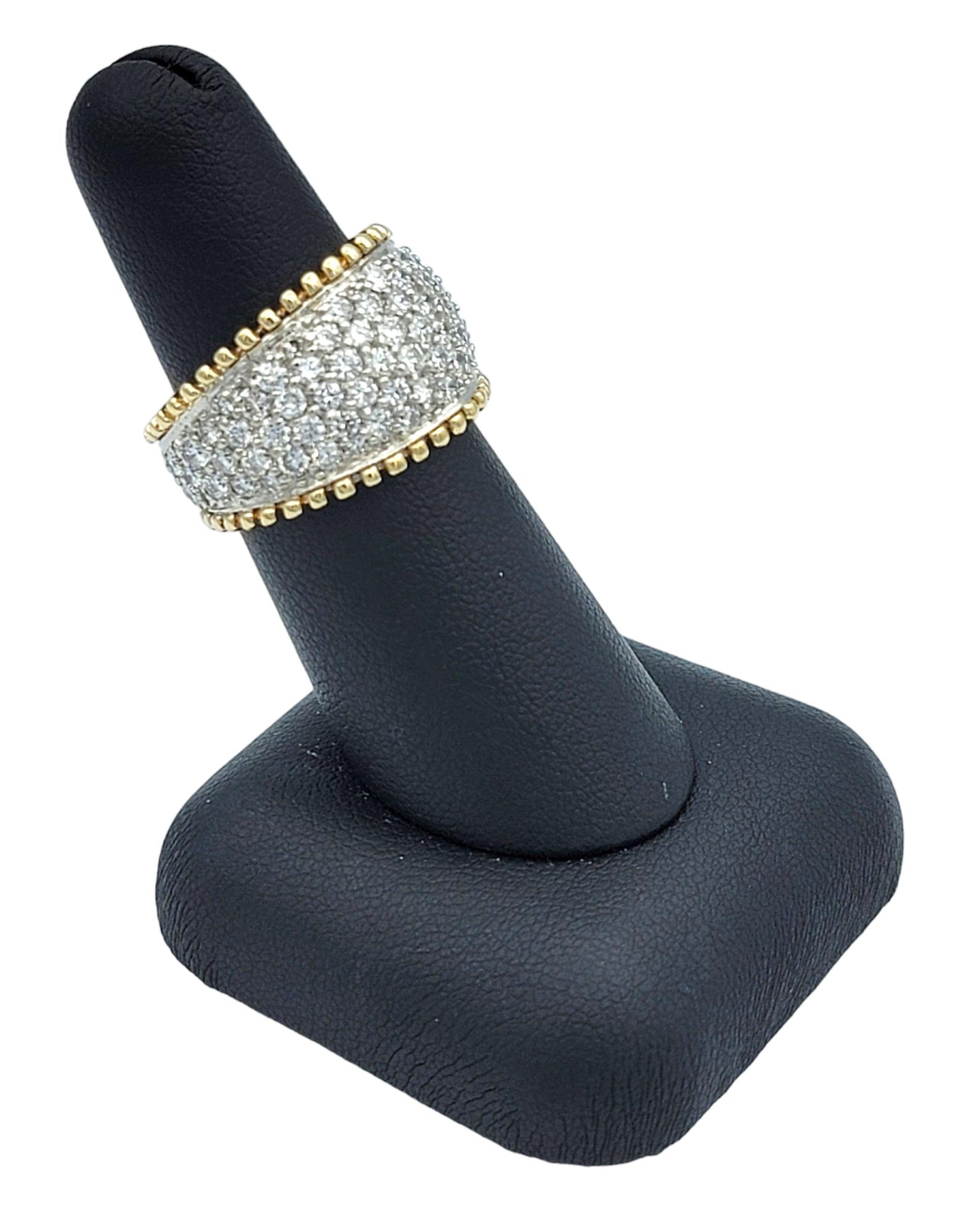 Round Diamond Cluster Dome Band Ring Set in 14 Karat White and Yellow Gold For Sale 5
