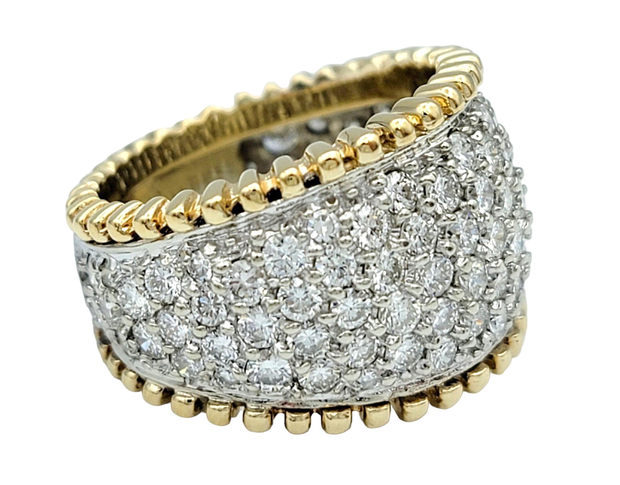Round Cut Round Diamond Cluster Dome Band Ring Set in 14 Karat White and Yellow Gold For Sale