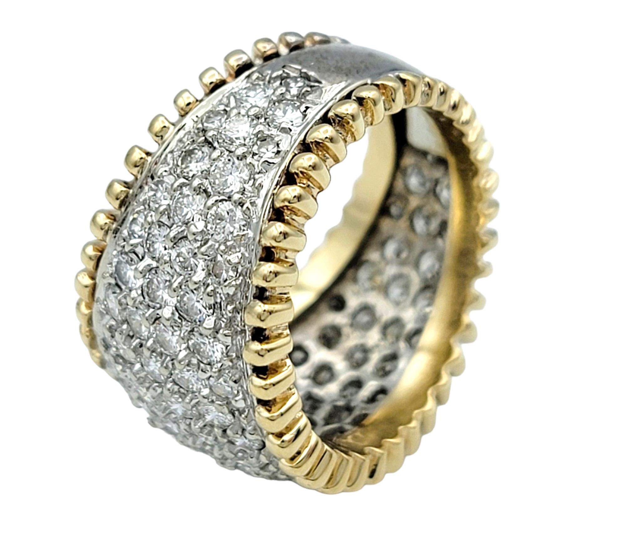 Round Diamond Cluster Dome Band Ring Set in 14 Karat White and Yellow Gold In Good Condition For Sale In Scottsdale, AZ