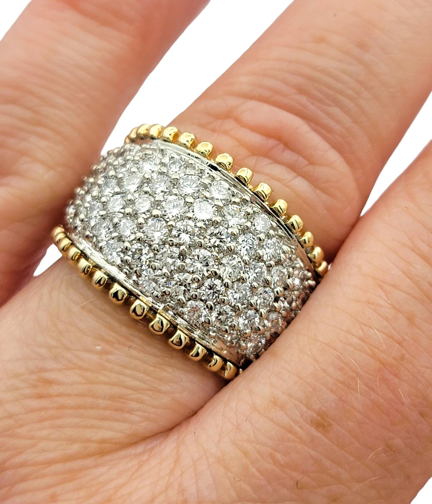 Round Diamond Cluster Dome Band Ring Set in 14 Karat White and Yellow Gold For Sale 3