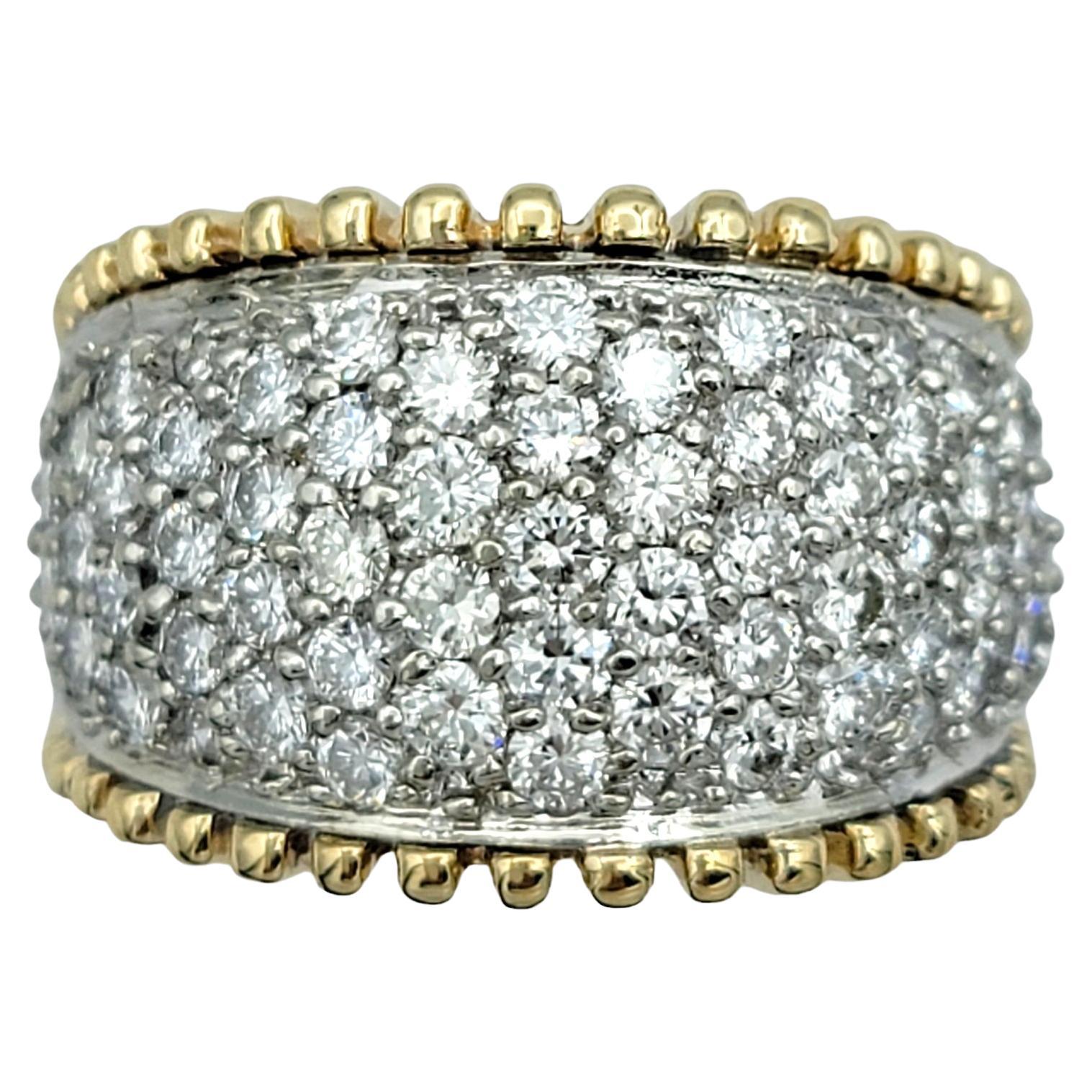 Round Diamond Cluster Dome Band Ring Set in 14 Karat White and Yellow Gold For Sale