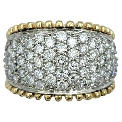 Runder Diamant Cluster Dome Band Ring Set in 14 Karat Weiß- und Gelbgold