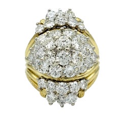 5.60 Carats Total Diamond Domed Cluster Cocktail Ring in 18 Karat Yellow Gold