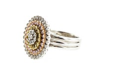 Round Diamond Cluster Floral Fashion Ring with Pink, Yellow and White Diamonds