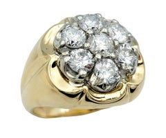 Round Diamond Cluster Flower Motif Men's Ring Set in 14 Karat Yellow Gold