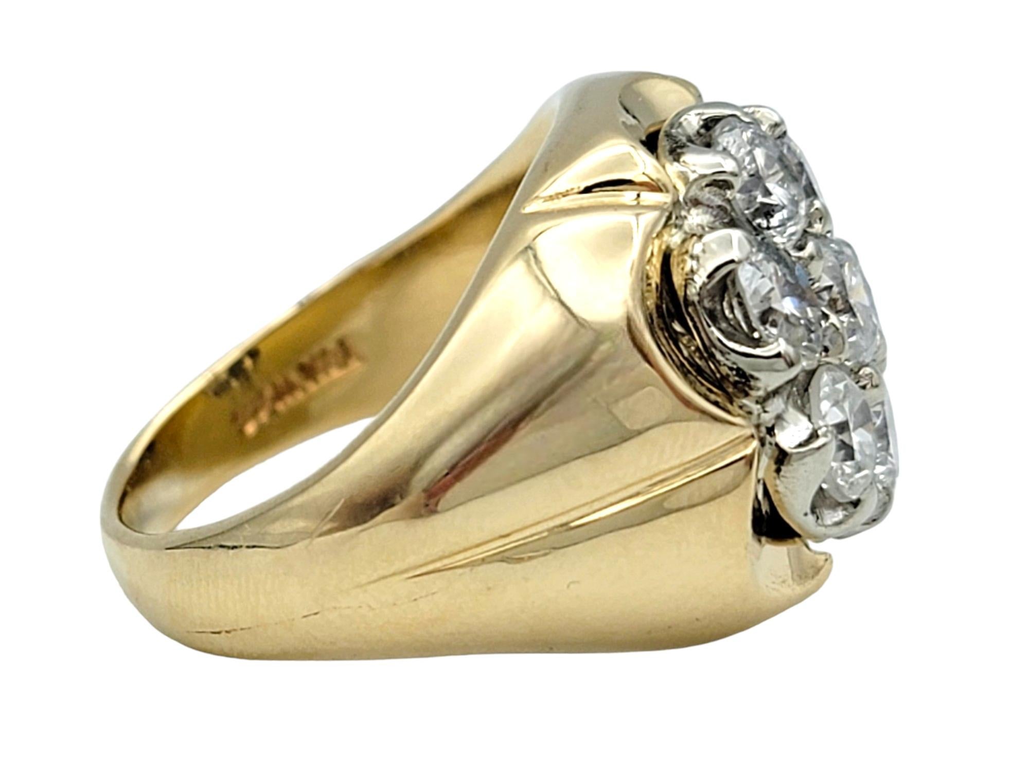 Contemporary Round Diamond Cluster Flower Motif Men's Ring Set in 14 Karat Yellow Gold  For Sale