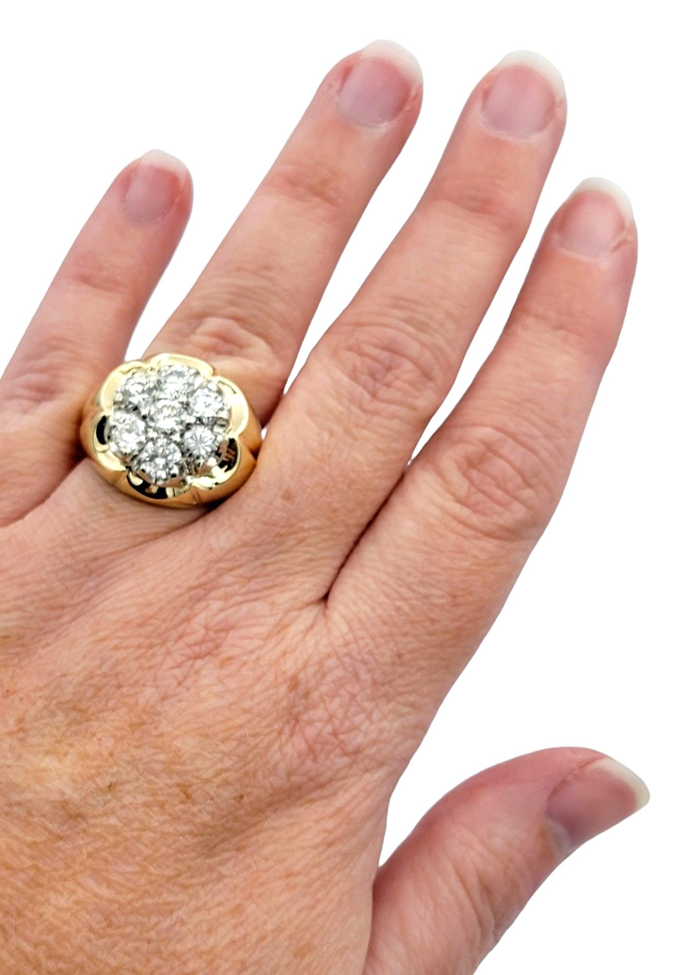 Round Diamond Cluster Flower Motif Men's Ring Set in 14 Karat Yellow Gold  For Sale 1
