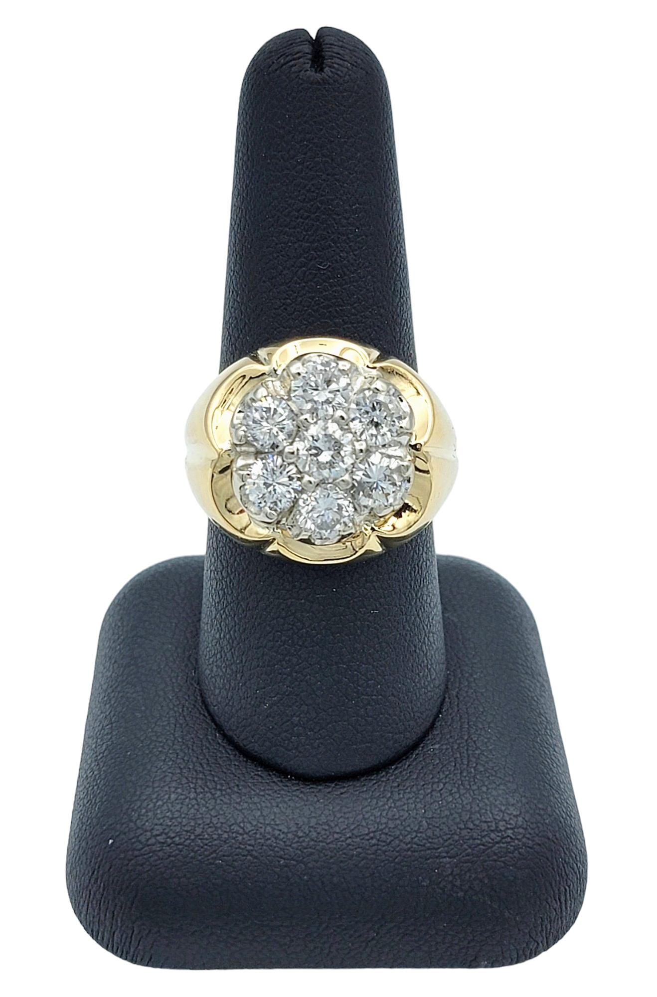 Round Diamond Cluster Flower Motif Men's Ring Set in 14 Karat Yellow Gold  For Sale 3