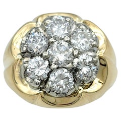 Round Diamond Cluster Flower Motif Men's Ring Set in 14 Karat Yellow Gold 