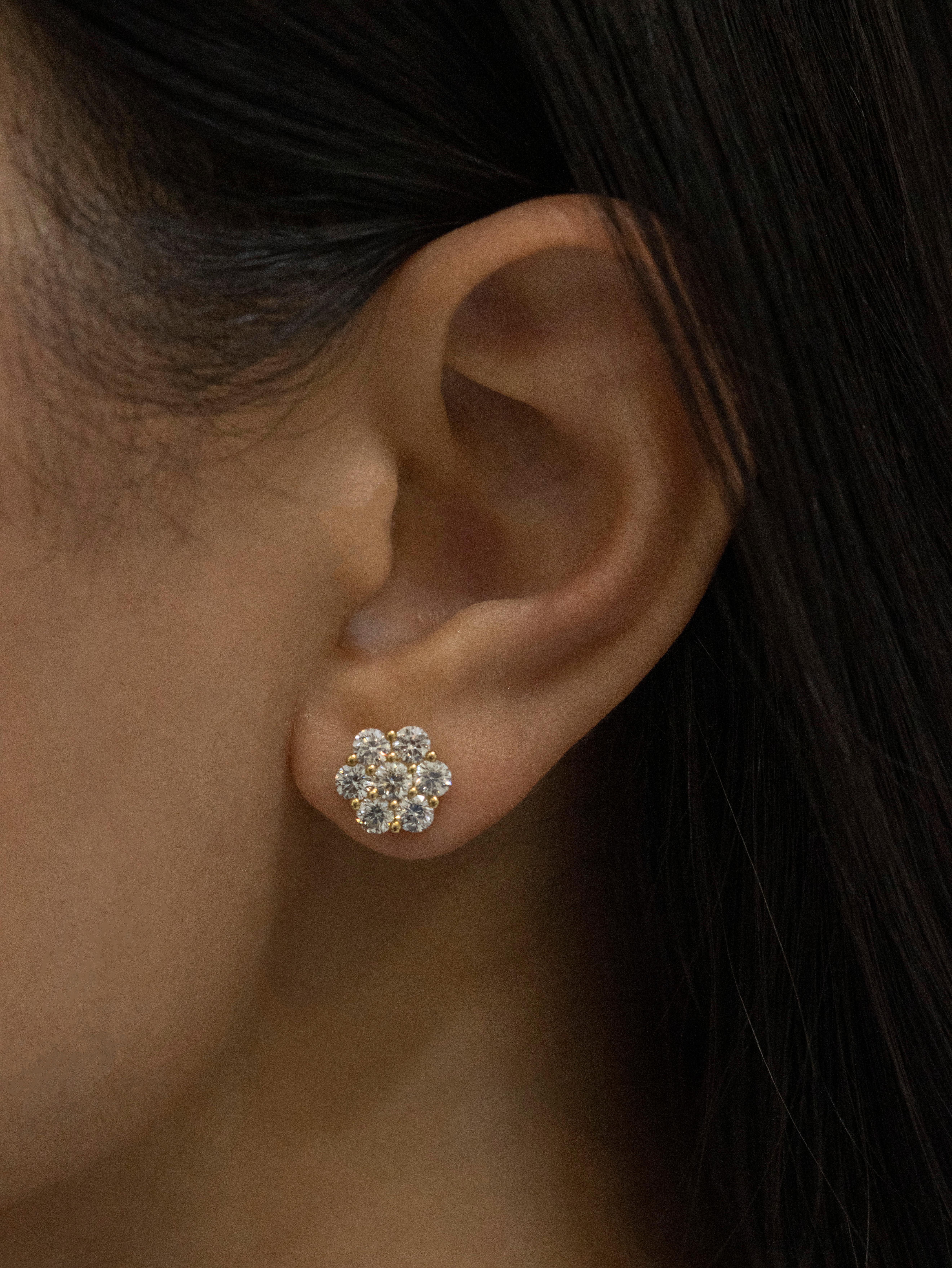 Modern Round Diamond Cluster Flower Stud Earrings