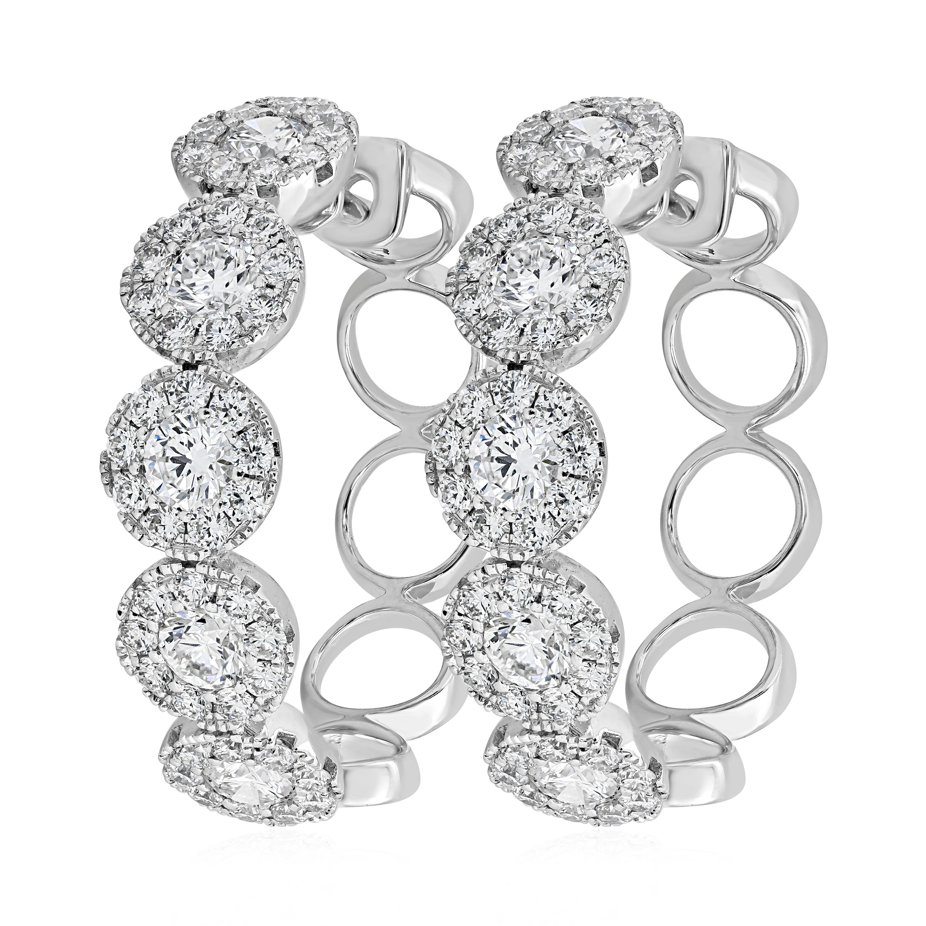 Round Diamond Cluster Hoop Earrings