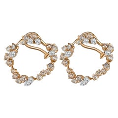 Round Diamond Cluster Hoop Earrings with White and Champagne Diamonds