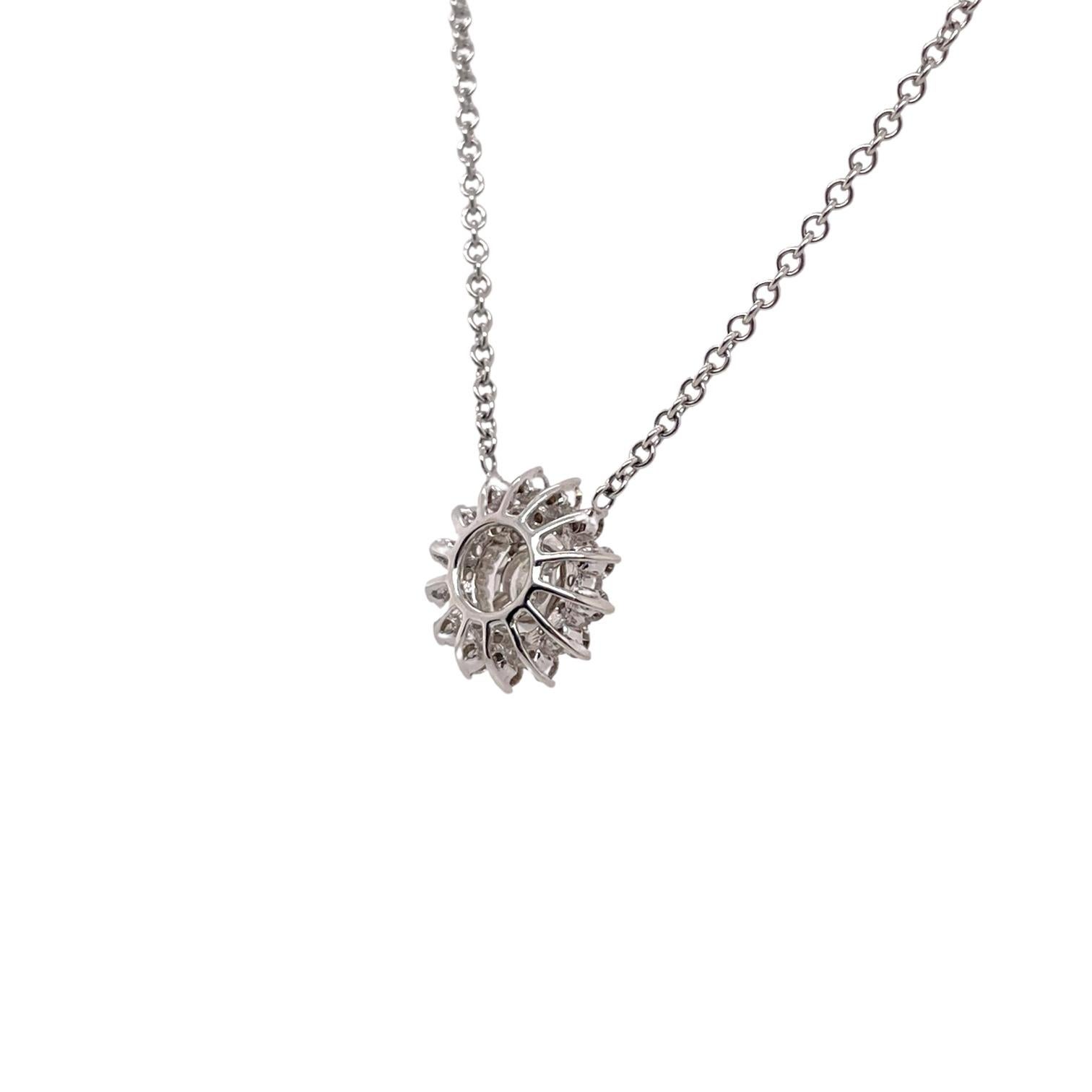Round Cut Round Diamond Cluster Pendant in 14K White Gold For Sale