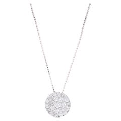 Retro Round Diamond Cluster Pendant Necklace, 10K White Gold, Length 20 Inches