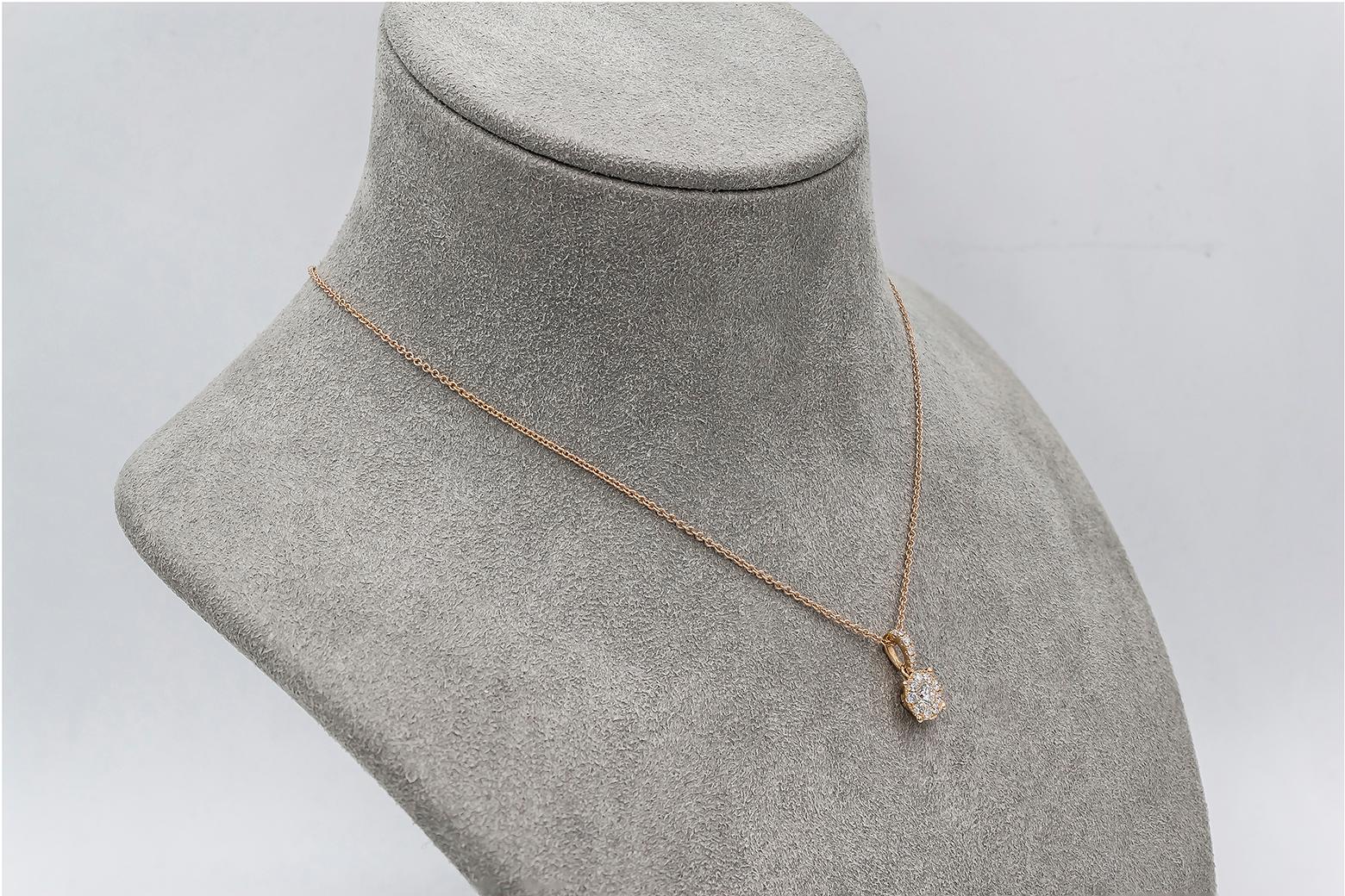 Women's Roman Malakov 0.48 Carats Total Brilliant Round Diamond Cluster Pendant Necklace For Sale