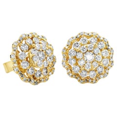 Boucles d'oreilles en or jaune 14K avec grappes de diamants ronds 1,70ct
