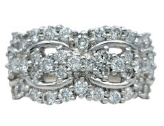 Round Diamond Cluster Style Wide Band Ring with Cut Out Detail in Platinum