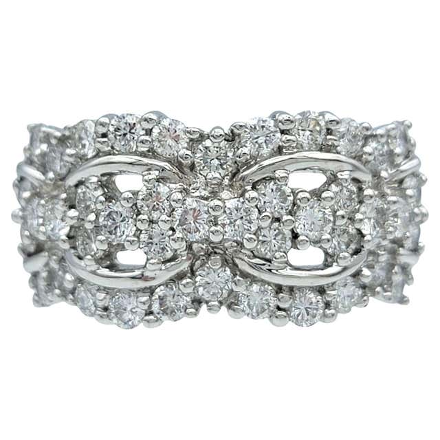 Platinum Diamond Cluster ring Wave PT900 1ctw diamonds in 4 rows ...