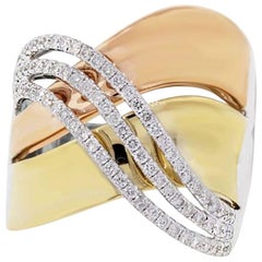 Round Diamond Crossover Wide Ring