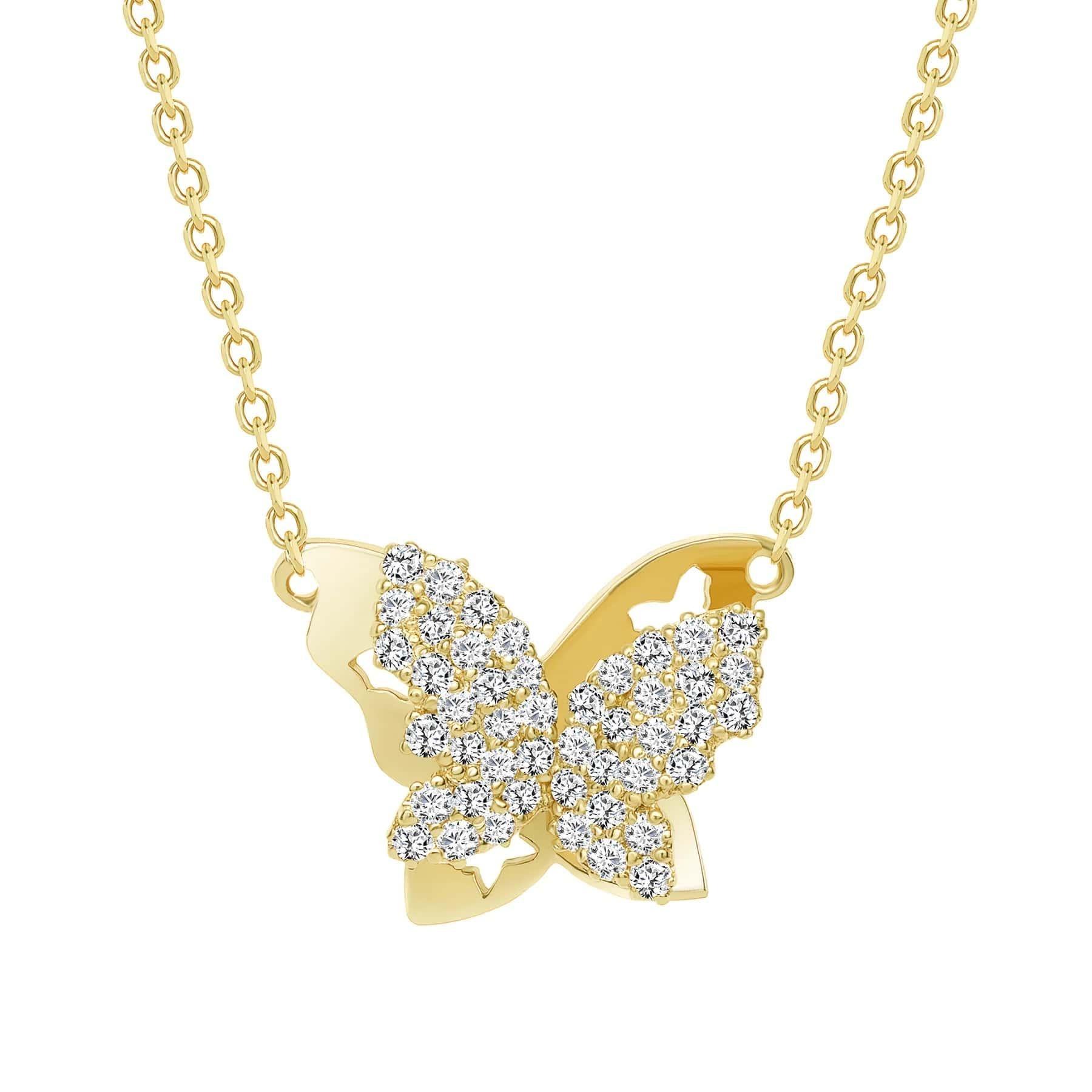 Moderno Collana con ciondolo in oro 14K con diamante taglio rotondo Butterfly in vendita