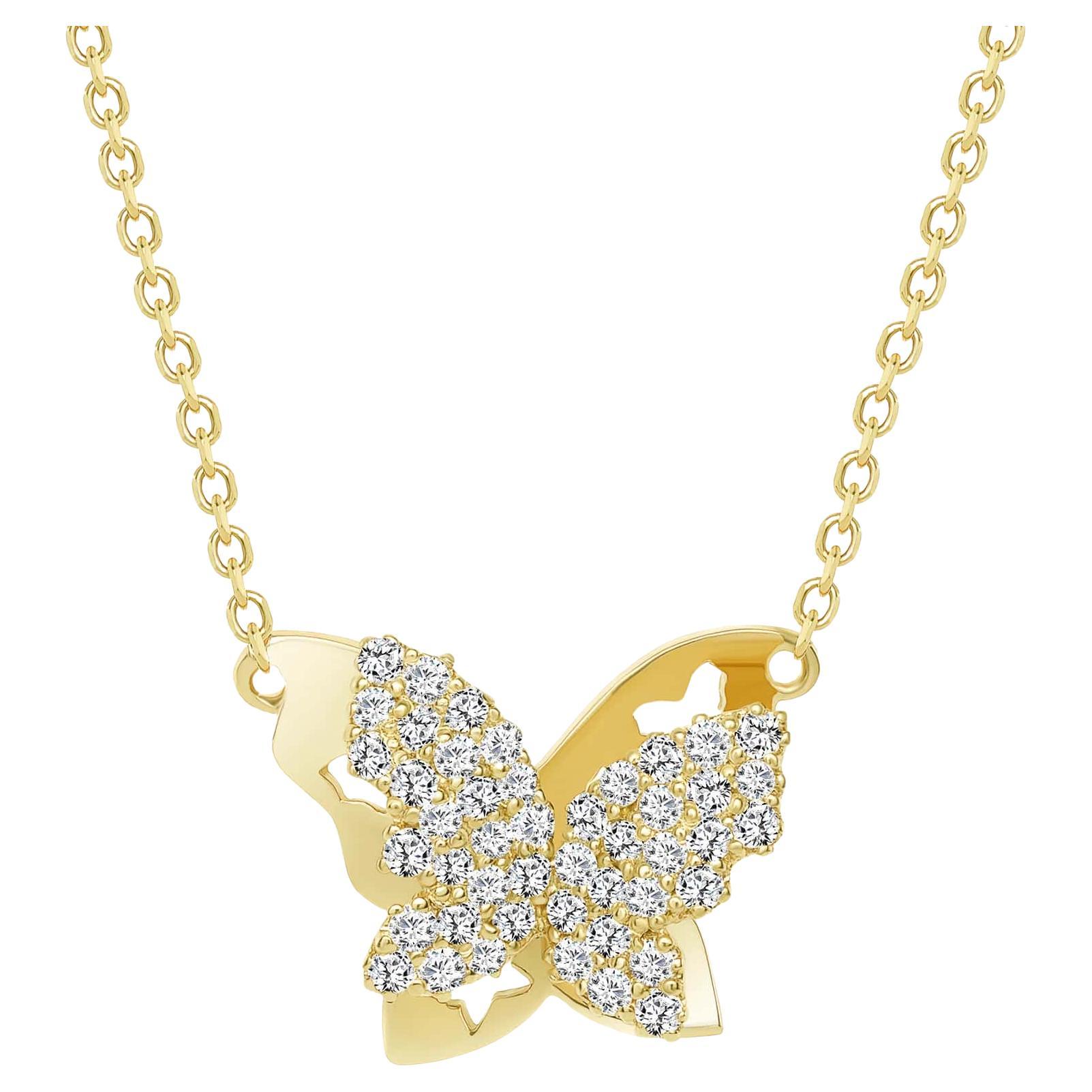 Round Diamond Dazzling Butterfly Pendant Necklace