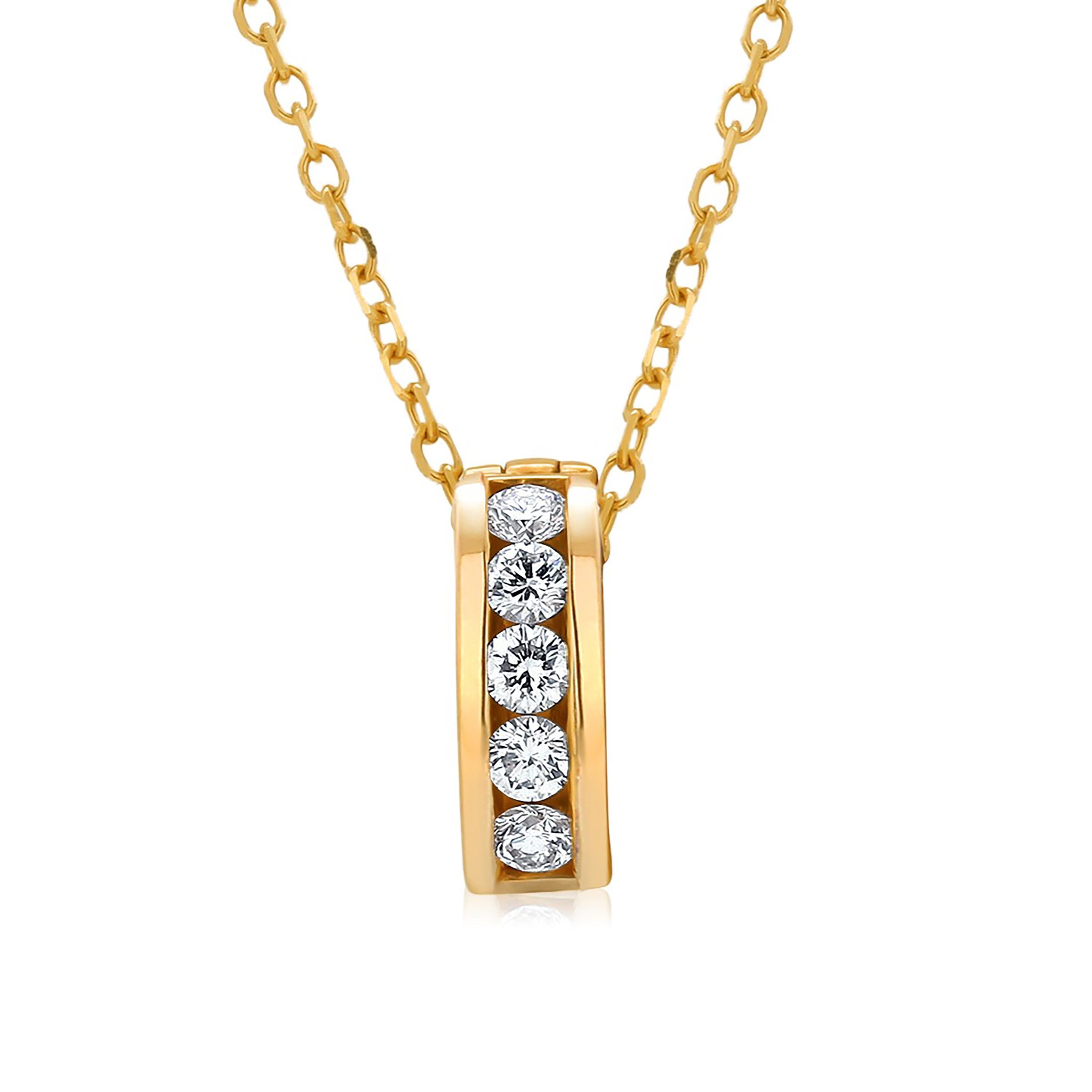 Contemporary Round Diamond Detachable Charm Hanging on Yellow Gold Pendant Necklace