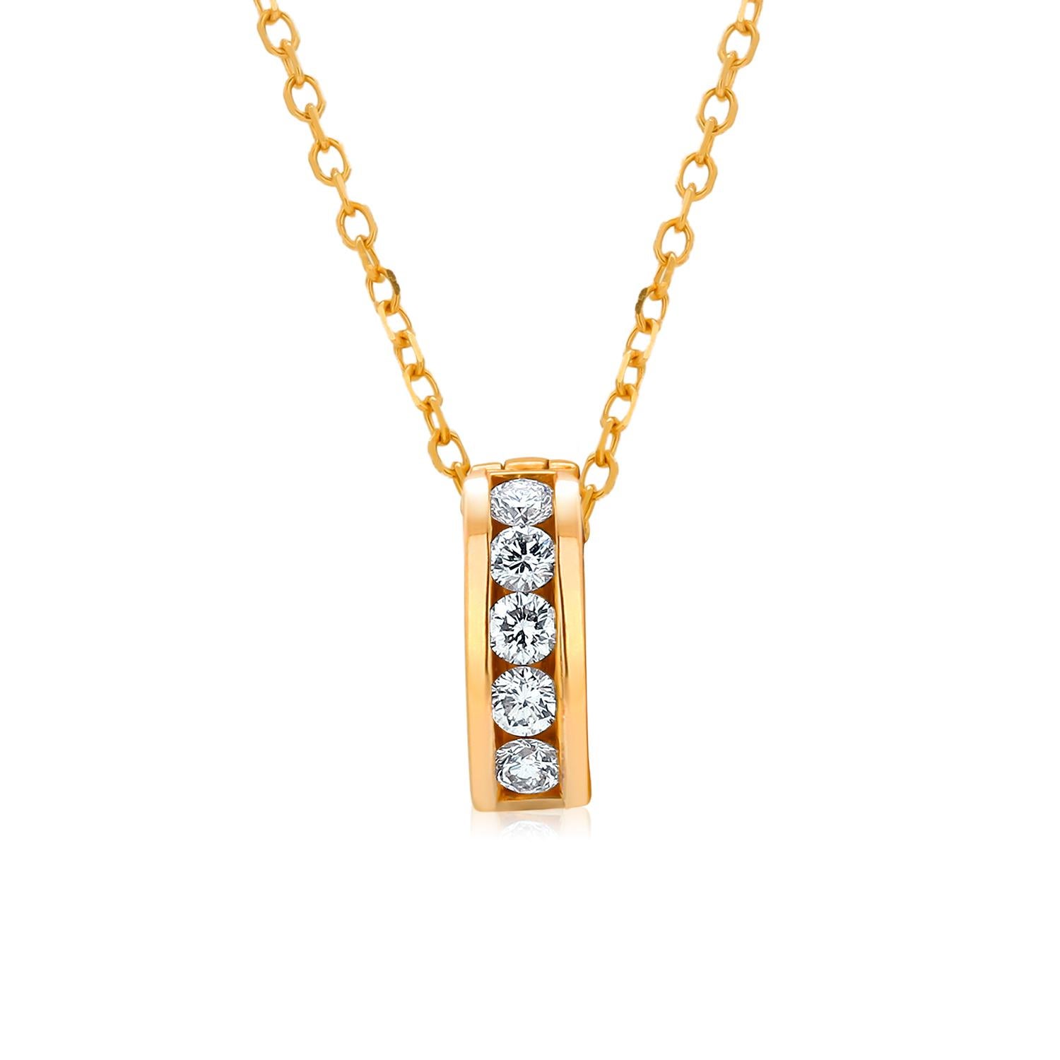 Round Diamond Detachable Charm Hanging on Yellow Gold Pendant Necklace In New Condition In New York, NY