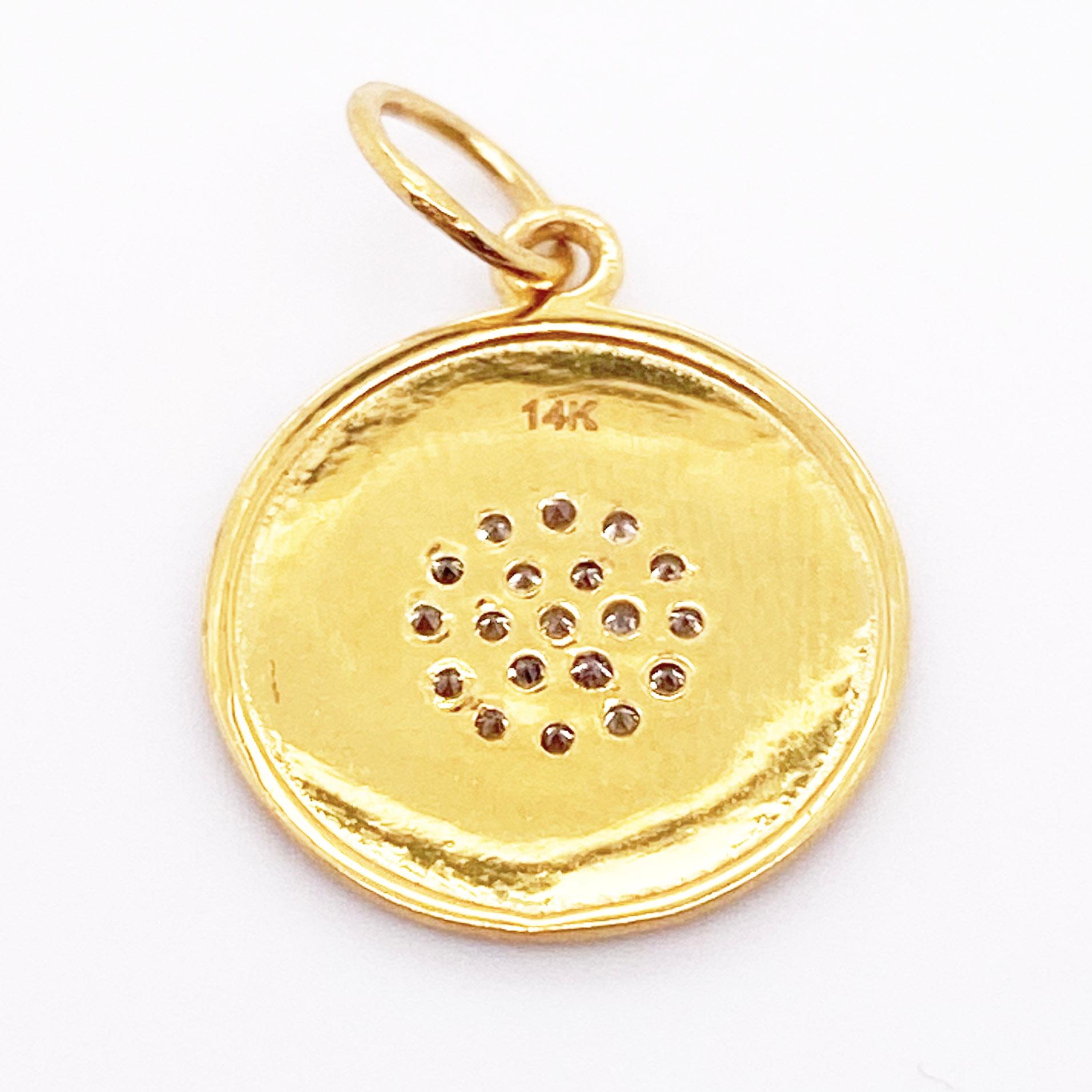 Contemporary Round Diamond Disk Charm w 19 Diamonds .11 Carats, 15 mm Diameter Pendant