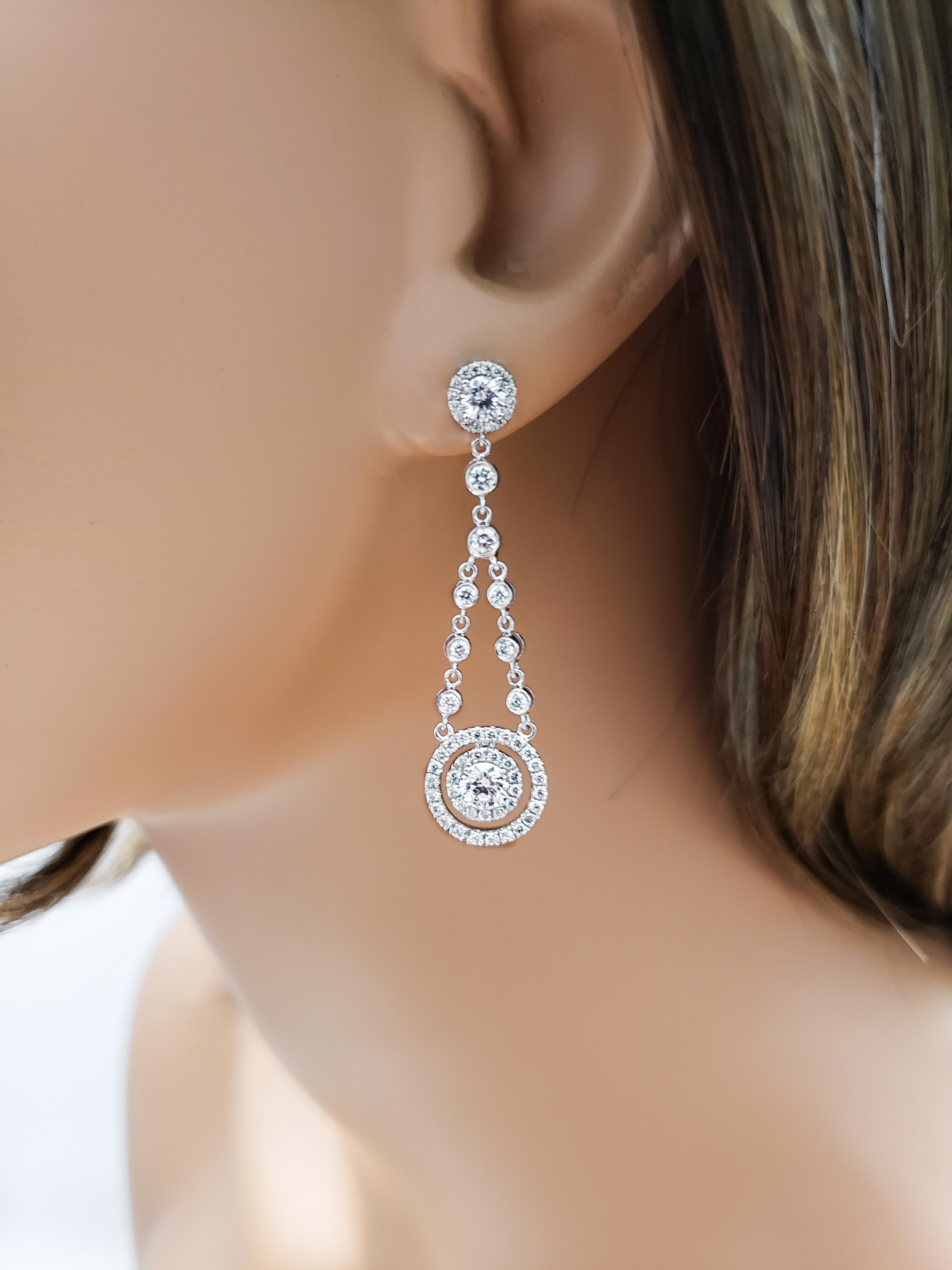 Round Cut Roman Malakov, Round Diamond Double Halo Dangle Earrings