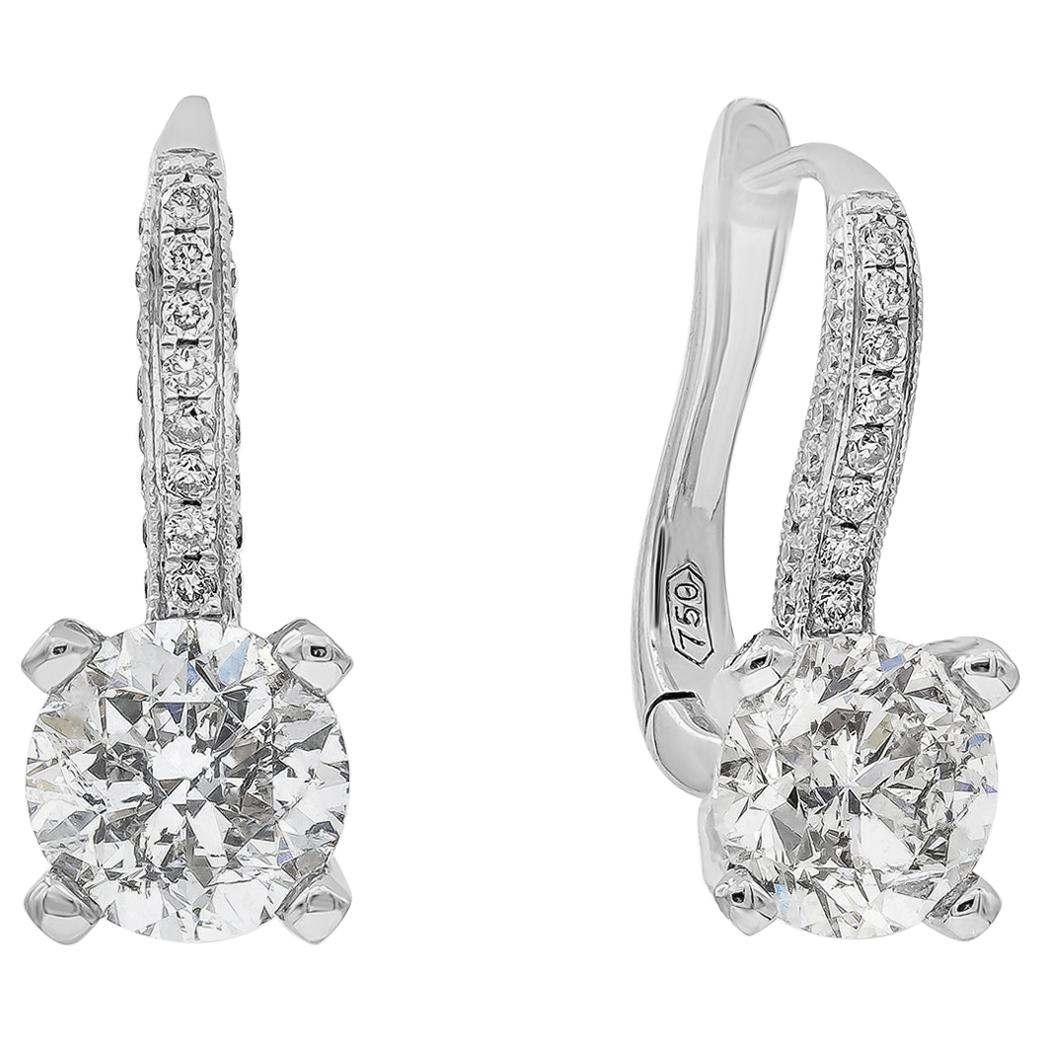 Roman Malakov 2.08 Carats Brilliant Round Cut Diamond Lever-Back Dangle Earrings For Sale