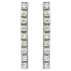 Round Diamond Drop Earrings with Squared Milgrain Design Set in Platinum