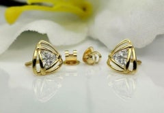 Round Diamond Earring in 14k Solid Gold Triangle Crossover Ear Stud