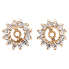 Round Diamond Earring Jackets, 14K Yellow Gold, Length 8.5 MM, Small Diamond 
