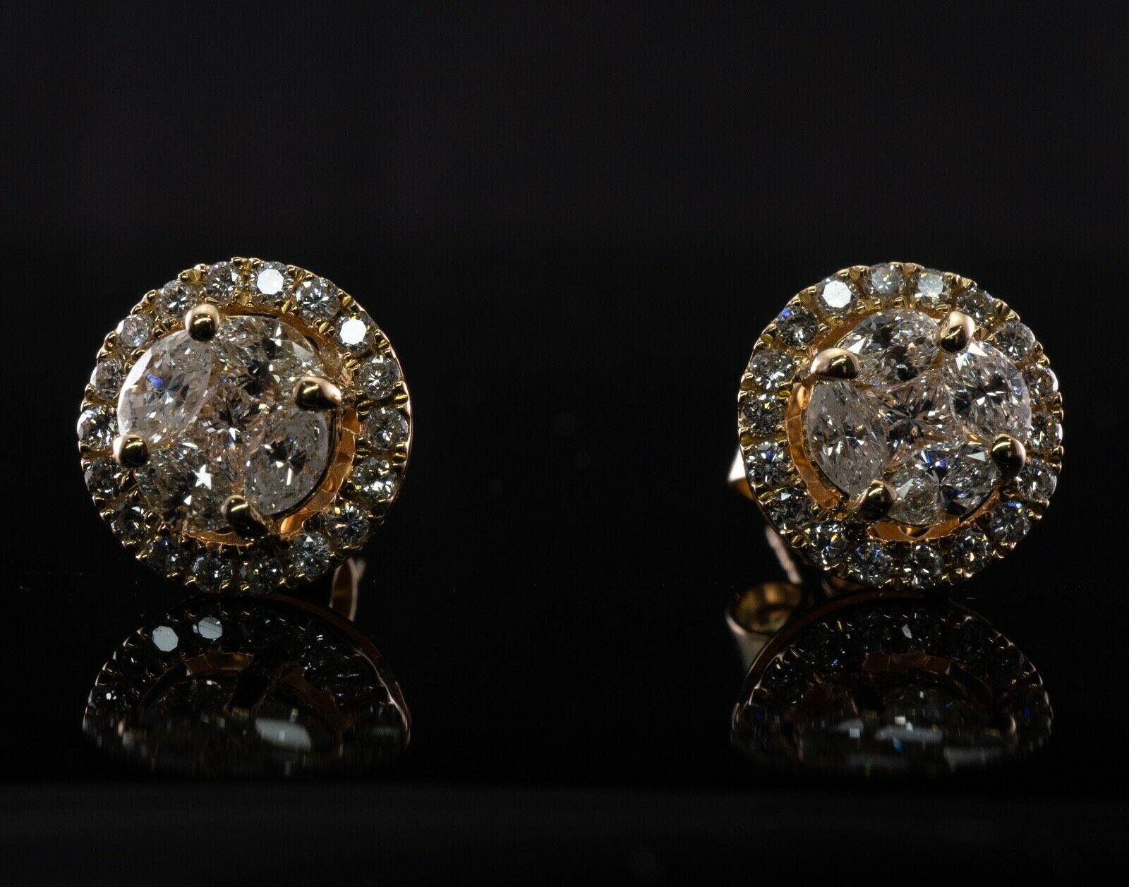 Orecchini con diamanti rotondi a grappolo in oro 14K 1,16 ctw In condizioni buone in vendita a East Brunswick, NJ