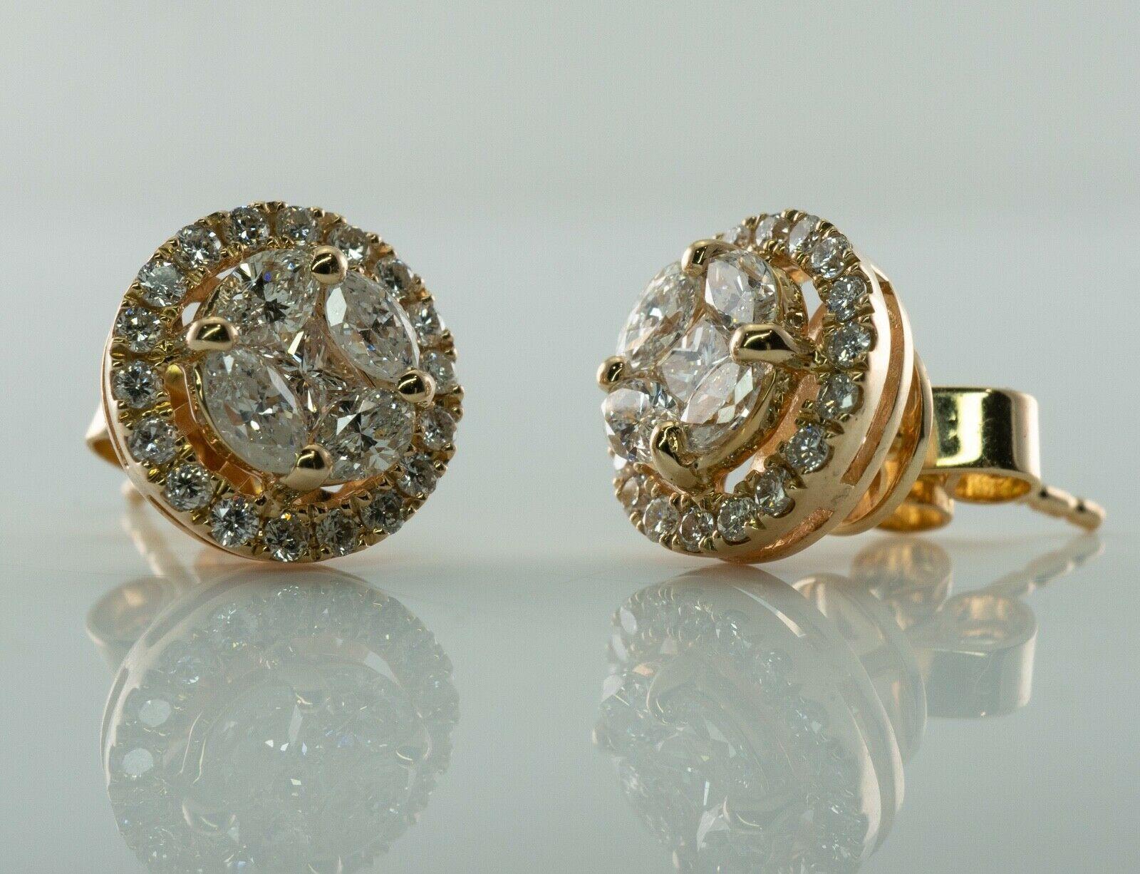 Donna Orecchini con diamanti rotondi a grappolo in oro 14K 1,16 ctw in vendita