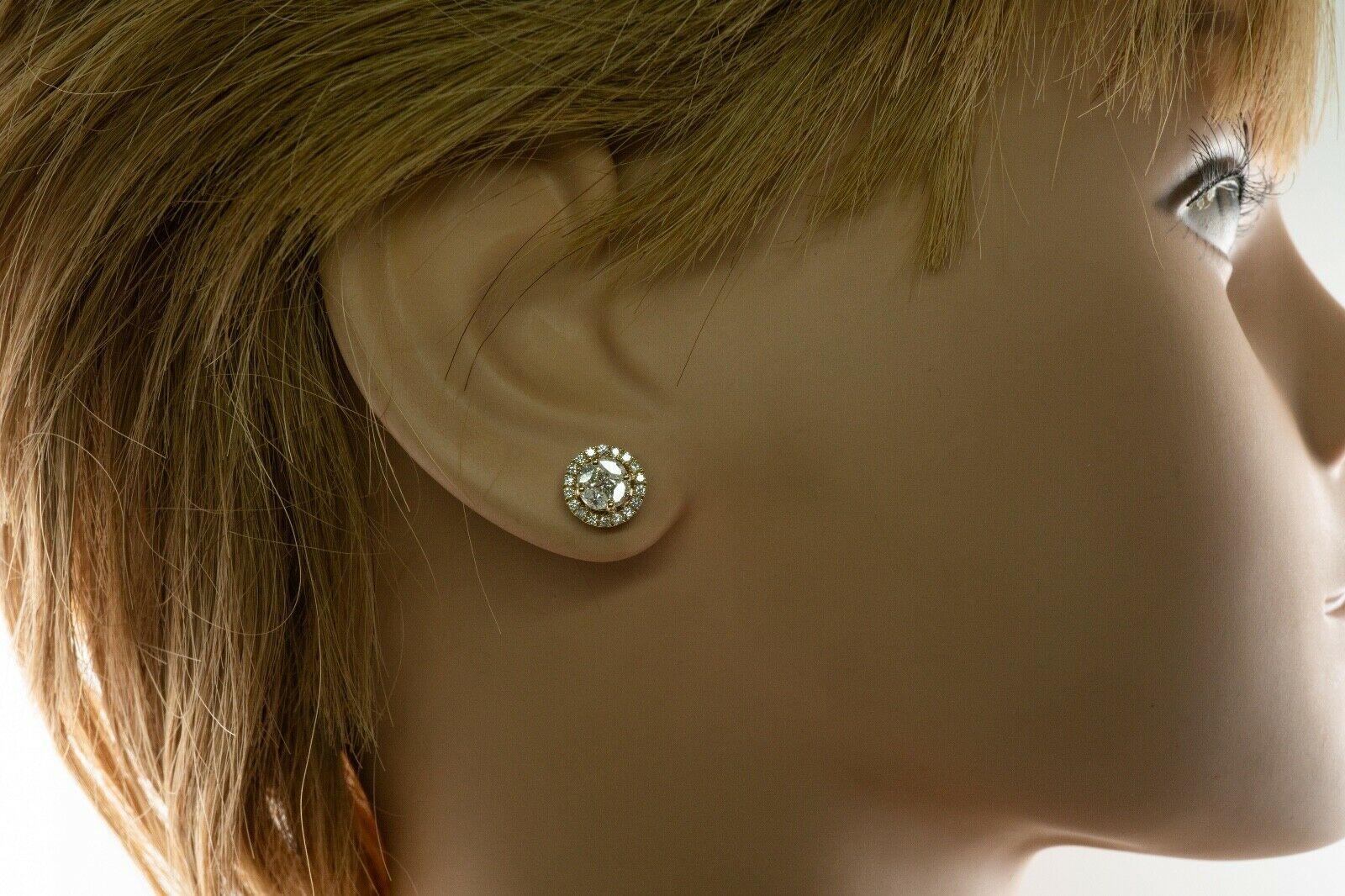 Orecchini con diamanti rotondi a grappolo in oro 14K 1,16 ctw in vendita 3