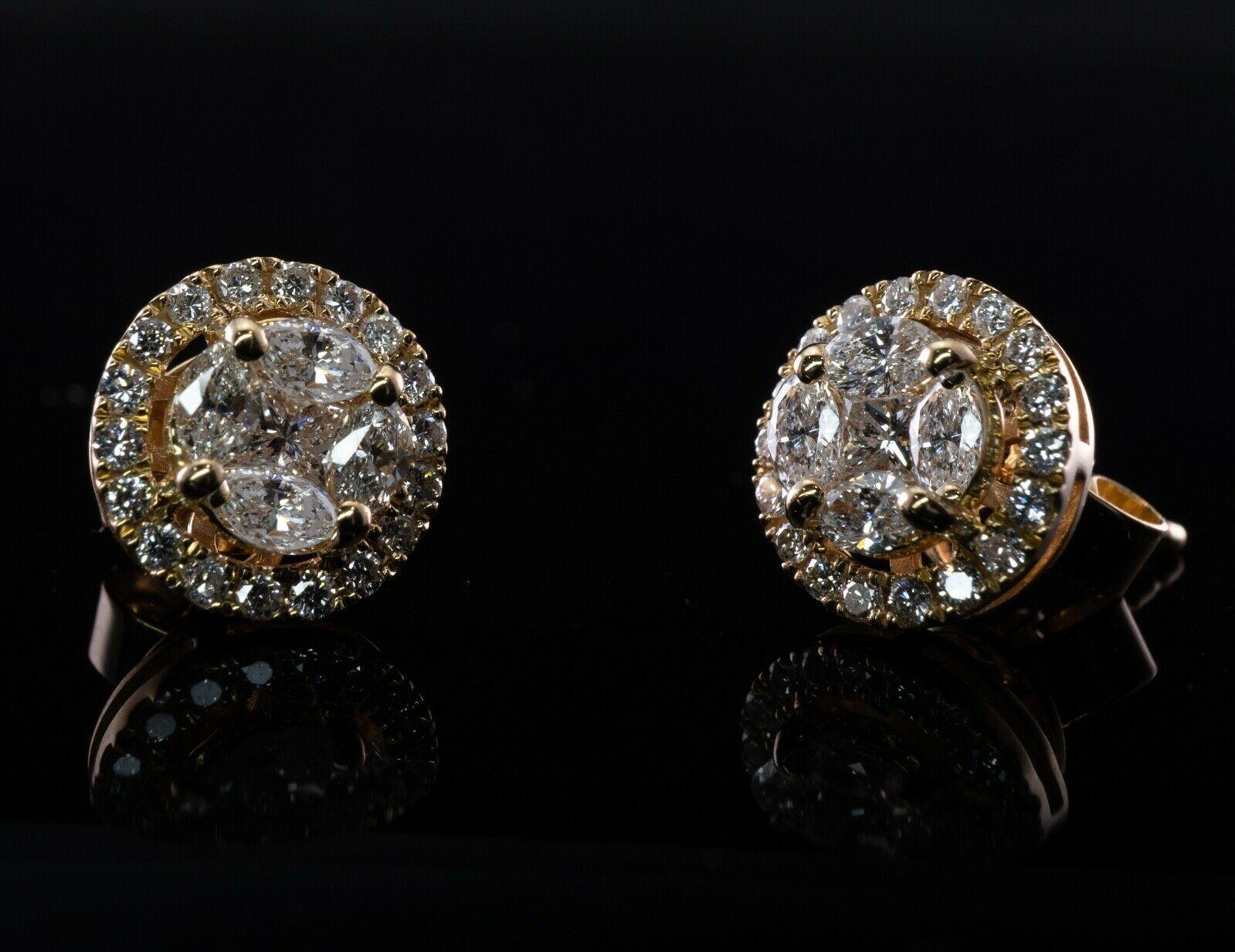 Orecchini con diamanti rotondi a grappolo in oro 14K 1,16 ctw in vendita 4