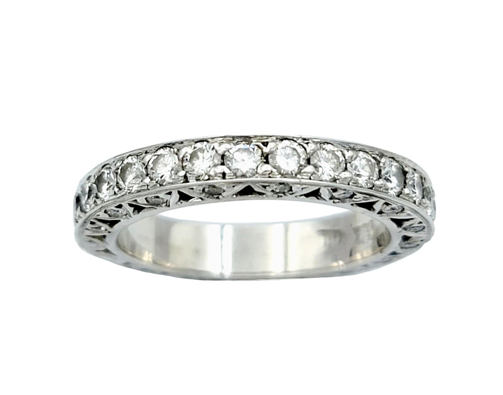 Contemporary Round Diamond Encrusted Eternity Style Band Ring Set in 19 Karat White Gold For Sale