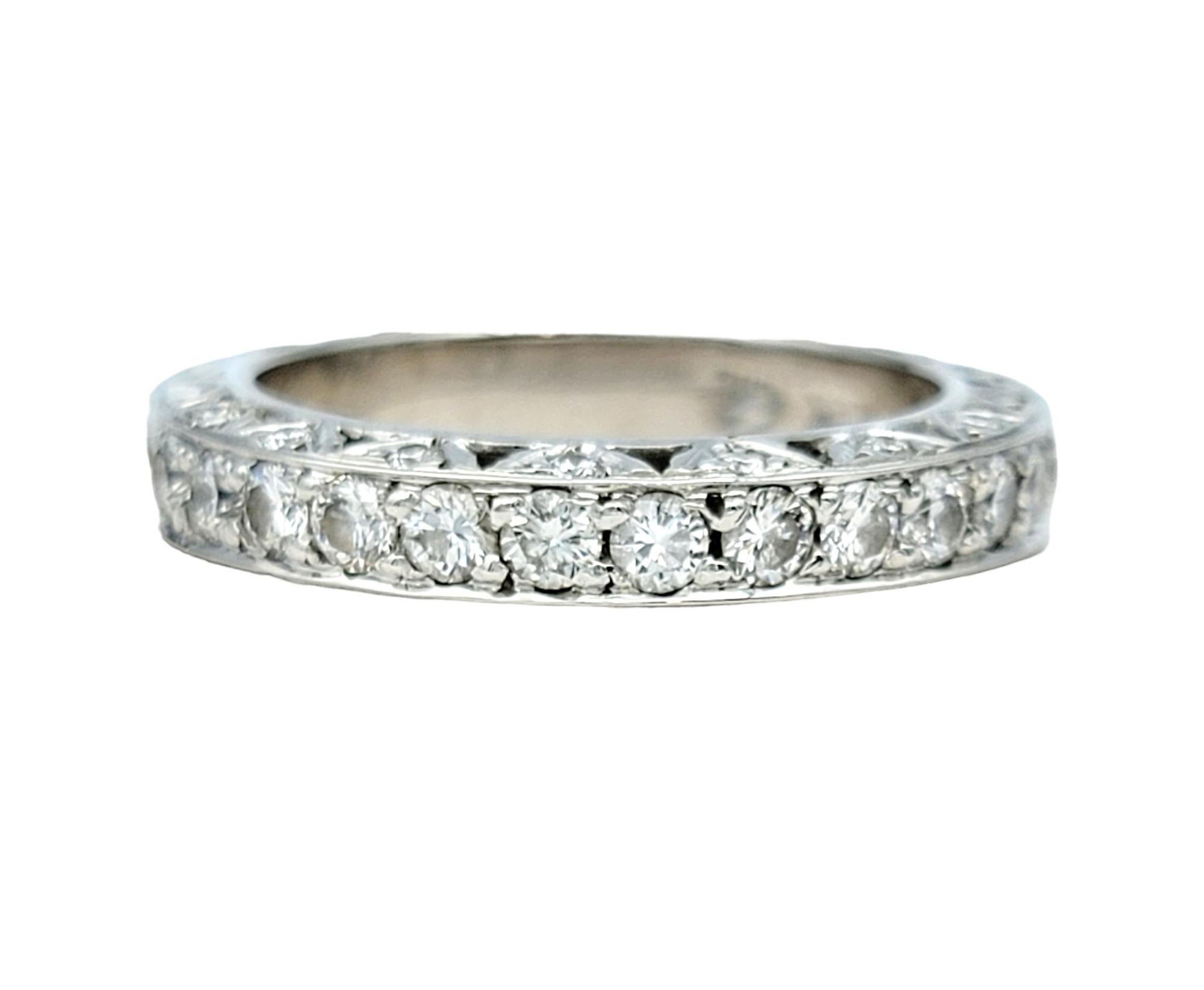 Round Cut Round Diamond Encrusted Eternity Style Band Ring Set in 19 Karat White Gold For Sale
