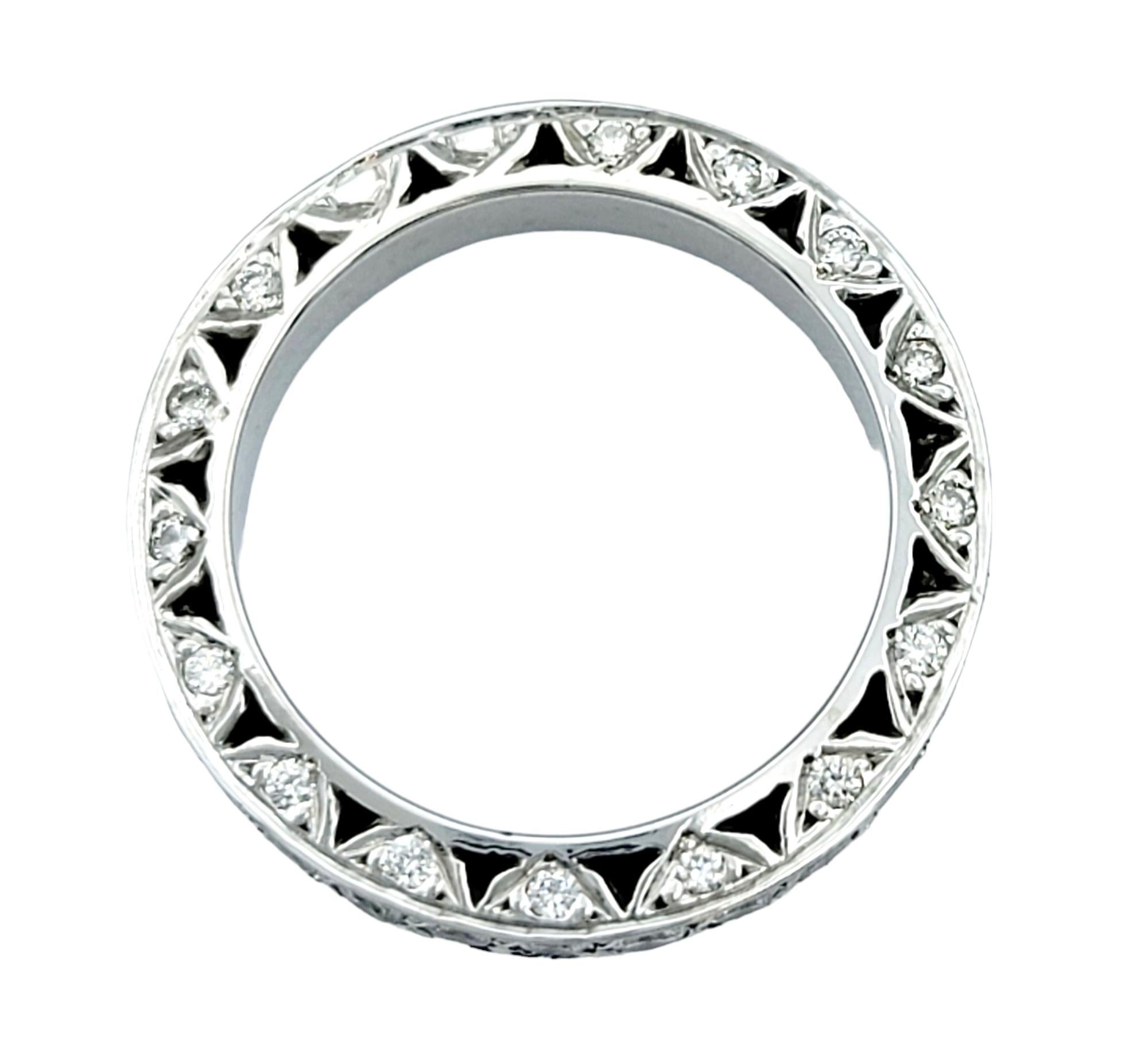 Round Diamond Encrusted Eternity Style Band Ring Set in 19 Karat White Gold In Good Condition For Sale In Scottsdale, AZ