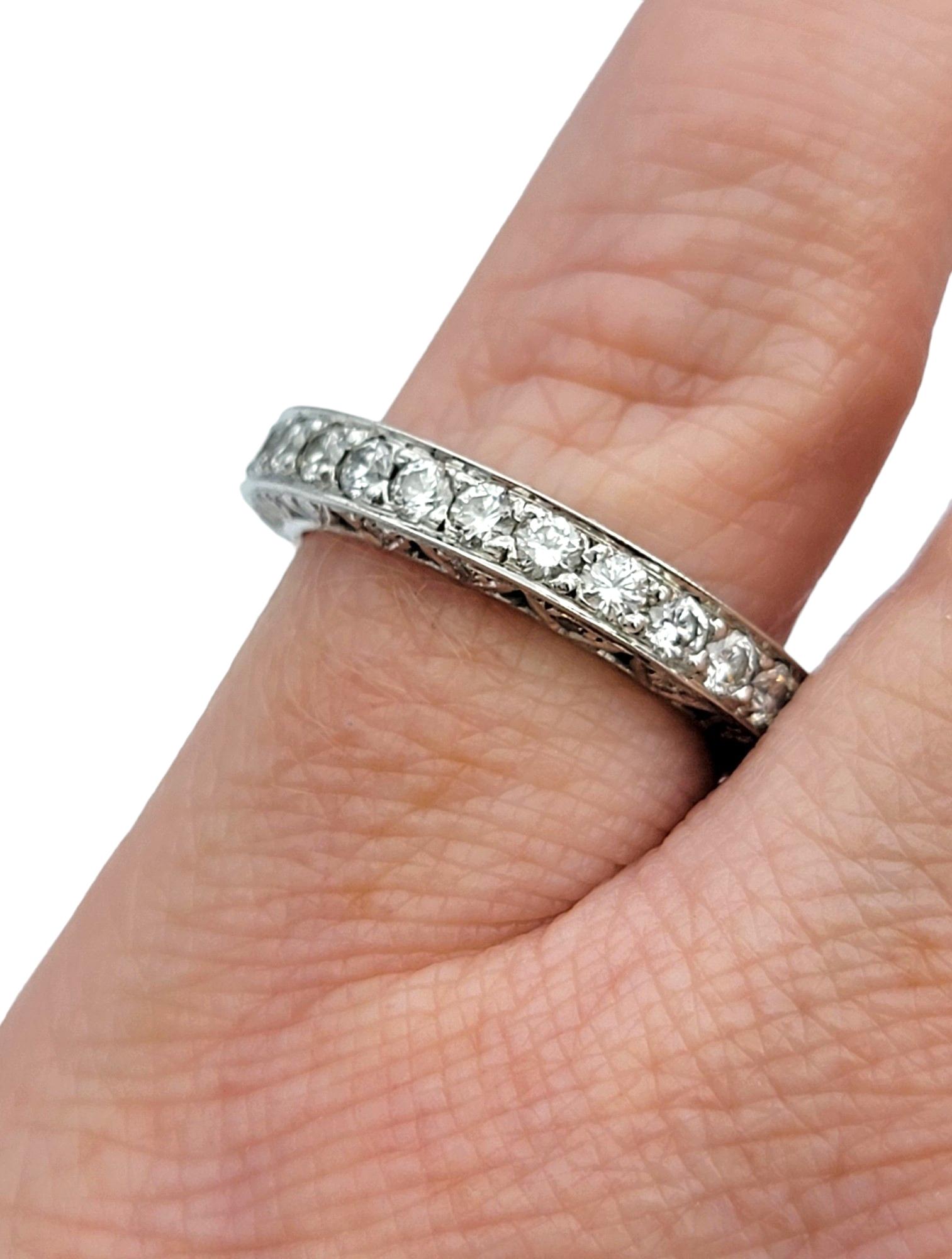 Round Diamond Encrusted Eternity Style Band Ring Set in 19 Karat White Gold For Sale 2
