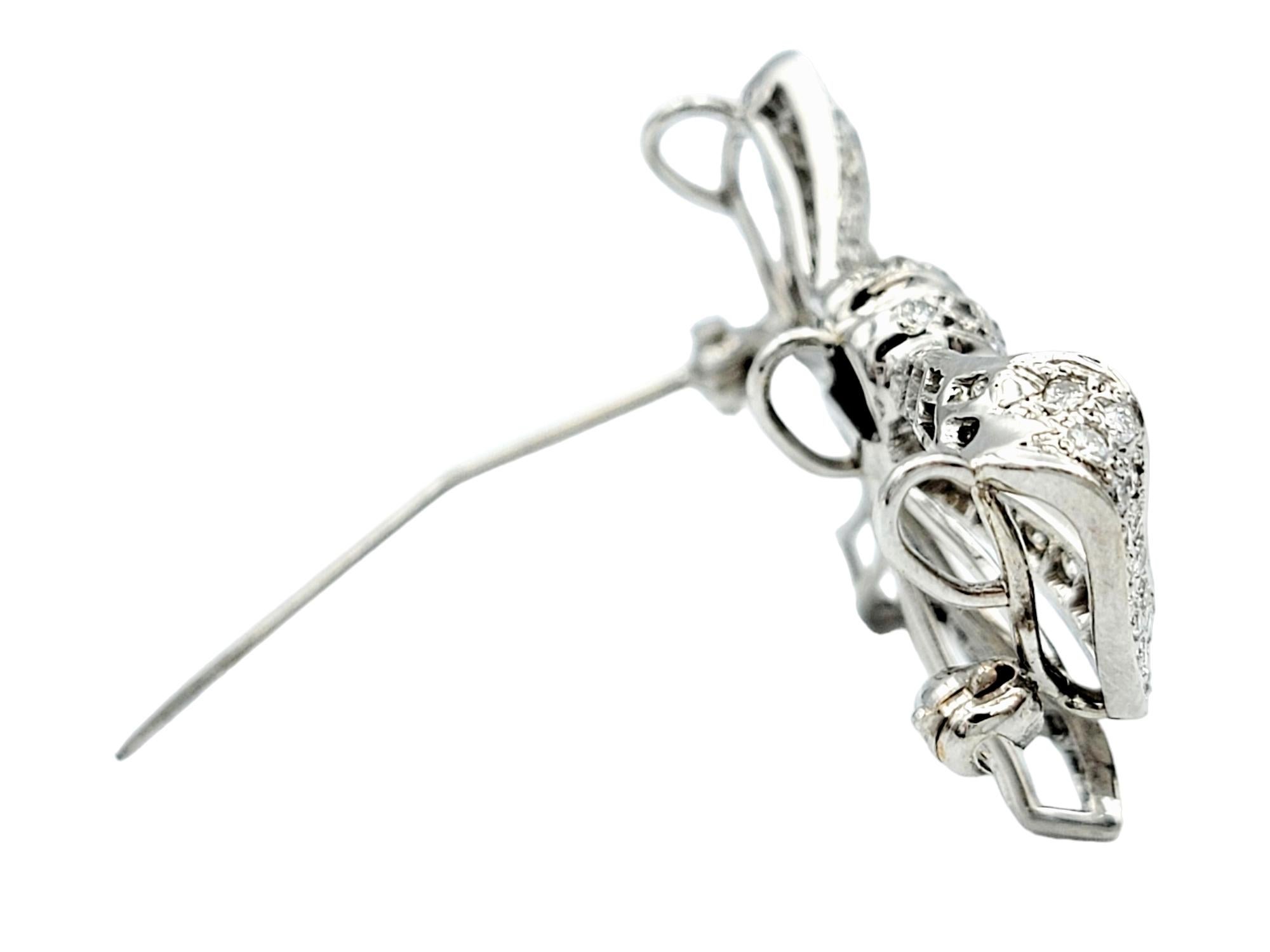 Round Diamond Encrusted Ribbon Bow Brooch / Pendant in 14 Karat White Gold In Good Condition For Sale In Scottsdale, AZ