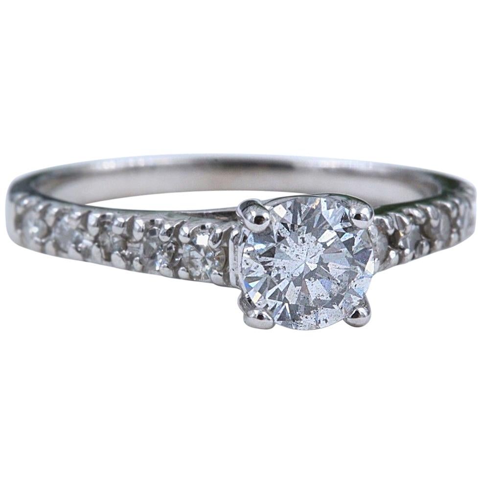 Round Diamond Engagement Ring 0.64 Carat Diamond Band in 14 Karat White Gold