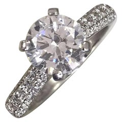 Round Diamond Engagement Ring, 2 Carat Platinum Diamonds Down Shank