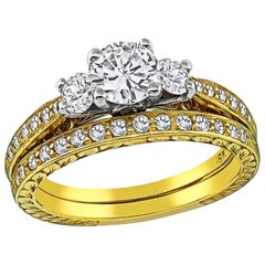 Runder Diamant-Verlobungsring und Ehering Set