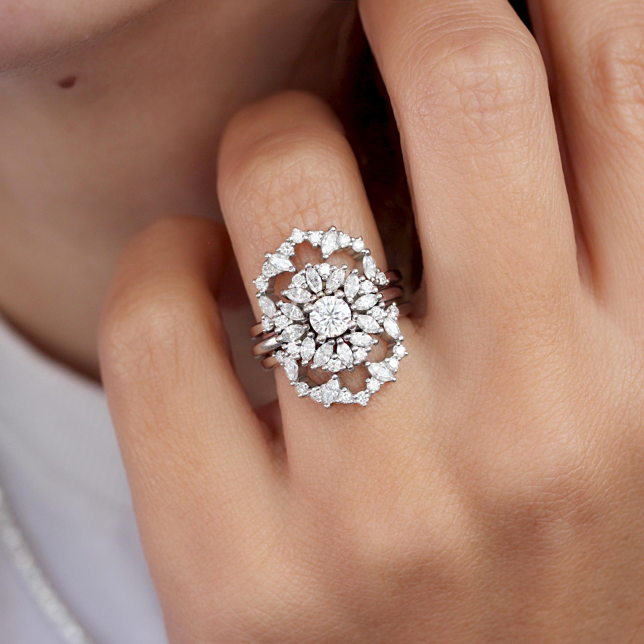 Delicate round diamond ballerina engagement ring - 